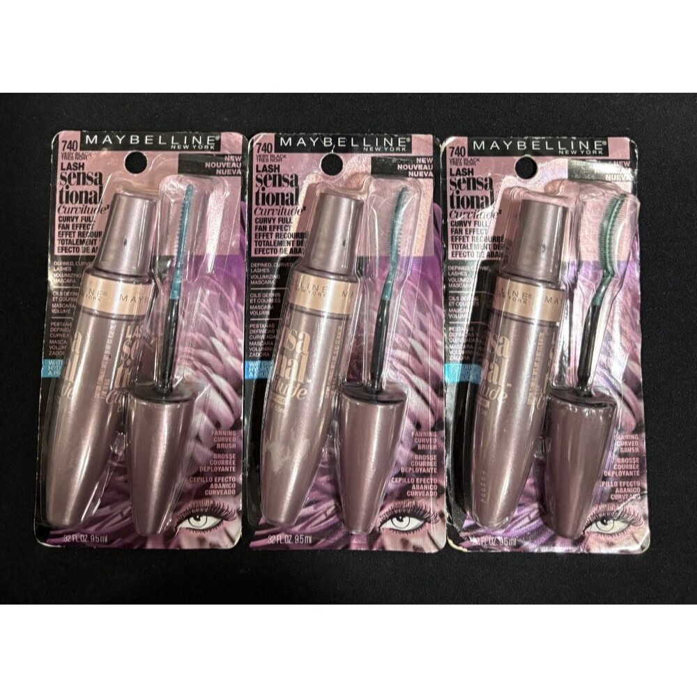 3 Pack Maybelline Lash Sensational Curvitude Mascara Volumizing # 740 Very Black